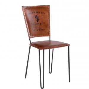 Sedia Boulangerie con gambe in ferro e seduta cuoio 42x40xH89 cm
