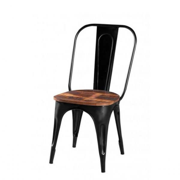 Sedia Cook alto con gambe nere e seduta legno massello 44x43xH92 cm