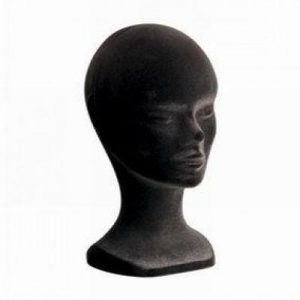 Testa donna in polistirolo floccata nera